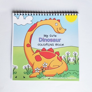 (พร้อมส่ง) สมุดระบายสี รูปไดโนเสาร์ ขนาด 21x21 ซม. สําหรับเด็กวัยหัดเดิน เด็กวัยหัดเดิน