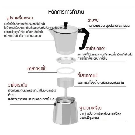 ☕☕☕Moka Pot หม้อต้มกาแฟ หม้อต้มกาแฟสด หม้อต้มกาแฟขนาดพกพา 1/2/3/6/9/12ถ้ว thumbnail 9