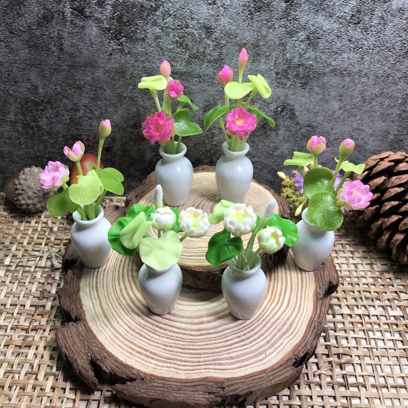 [พร้อมแจกัน- ราคา / 1 แจกัน ]ดอกบัว ดอกบัวดินปั้นจิ๋ว (พร้อมแจกัน02) #Lotus #ดอกไม้จิ๋ว