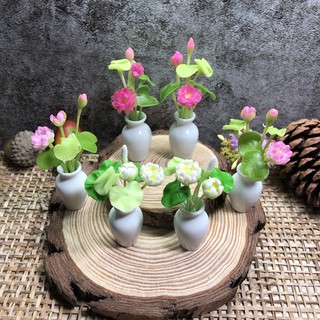 [พร้อมแจกัน- ราคา / 1 แจกัน ]ดอกบัว ดอกบัวดินปั้นจิ๋ว (พร้อมแจกัน02) #Lotus #ดอกไม้จิ๋ว