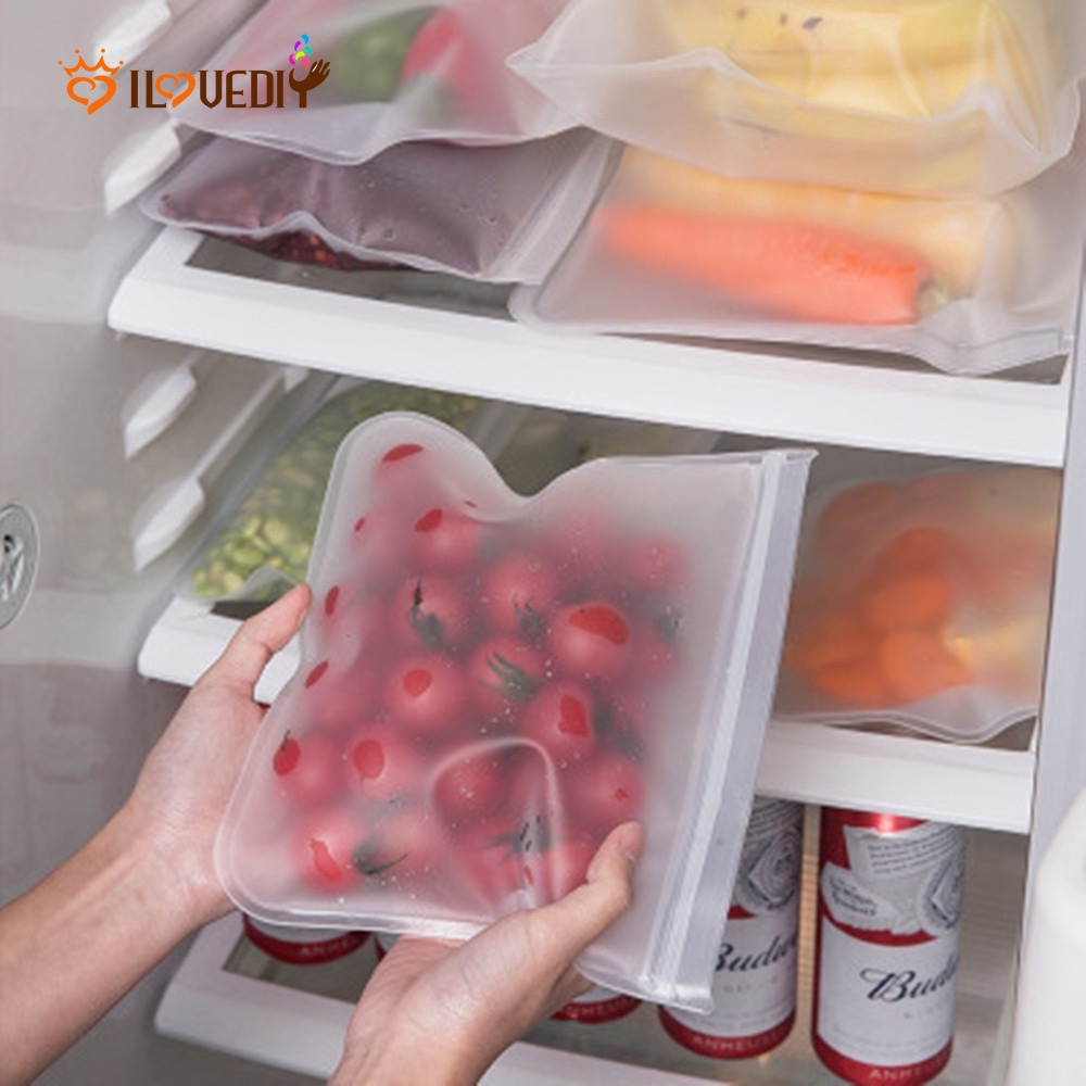 [ ถุงเก็บอาหารแบบใช้ซ้ำได้ ] [ ครัวตู้เย็นผักเก็บถุงแช่แข็ง ] [ วัสดุซิลิโคนปลอดสาร BPA ]