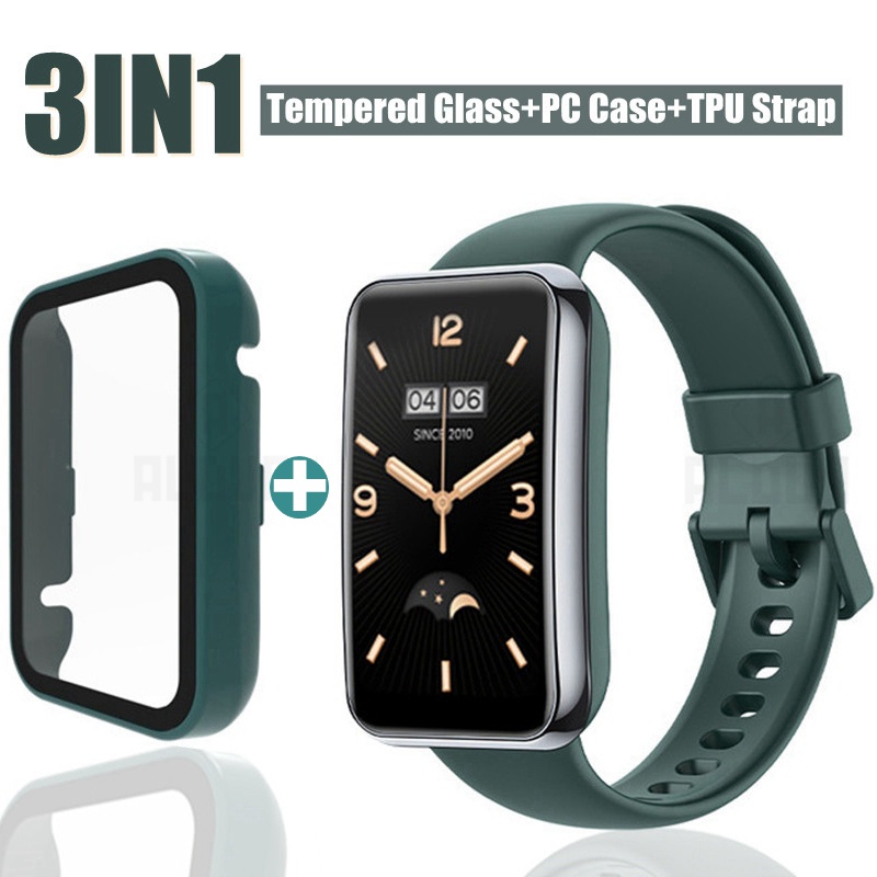 3in1 สําหรับ Xiaomi Mi band 7 pro สายคล้องคอกระจกนิรภัยป้องกันหน้าจอบน Xiaomi Mi band 7Pro Soft TPU สายคล้อง + PC กรณีฝาครอบ