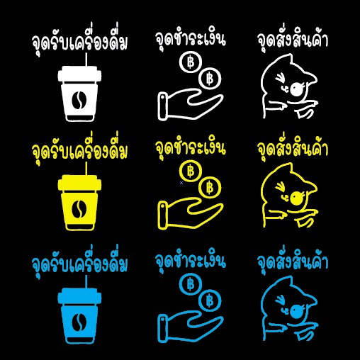 สติกเกอร์ติดกระจก จุดสั่งสินค้า จุดรับสินค้า จุดชำระเงิน ร้านอาหาร sticker ตกแต่งหน้าร้านอาหาร ตู้กร