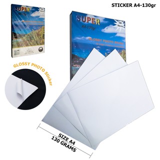 กระดาษสติ๊กเกอร์ Super Glossy Photo Sticker Paper 130G (แพ็คละ 100 แผ่น) เนื้อมัน