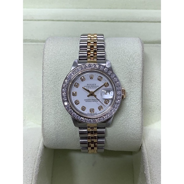 Rolex Datejust Lady 26 mm.หน้าขาวหลักเพชร ขอบเพชรเม็ดใหญ่ๆ