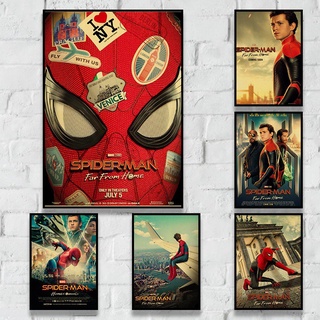 โปสเตอร์กระดาษคราฟท์ พิมพ์ลายภาพยนตร์ Marvel Spider-Man Far From Home Superhero สไตล์วินเทจ สําหรับตกแต่งบ้าน