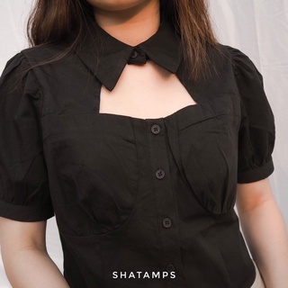 เสื้อเชิ้ตครอป สีดำ ร้าน Shatamps ส่งฟรี!!!