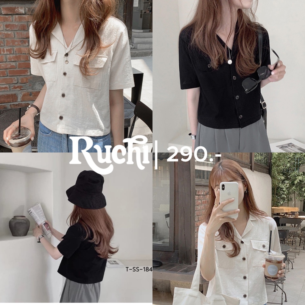 RUCHI🥰two pockets🥰เสื้อเชิ้ต เชิ้ตแขนสั้น ผ้าฝ้าย เนื้อผ้าไม่ลื่น ใส่สบาย ตัวนี้ไม่ยาวมาก มีกระเป๋าอ