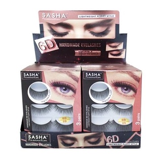 ขนตาปลอม sasha ุ6D eyelashes handmade 100% human hair งานแฮนด์เมค เป็นธรรมชาติ 1 แพ็กมี 3 คู่