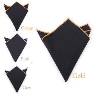 ผ้าเช็ดหน้าสูทคอตต้อนดำขอบให้เลือก4สี-Black Cotton PocketSquare