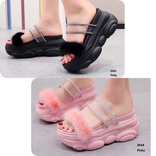 *เช็คของก่อนกดสั่ง* รองเท้าส้นตึกขนเฟอร์ 2065