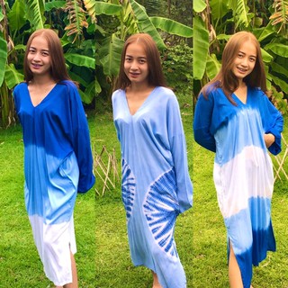 เดรสแขนยาวมัดย้อม ผ้าพริ้วเย็นสบาย