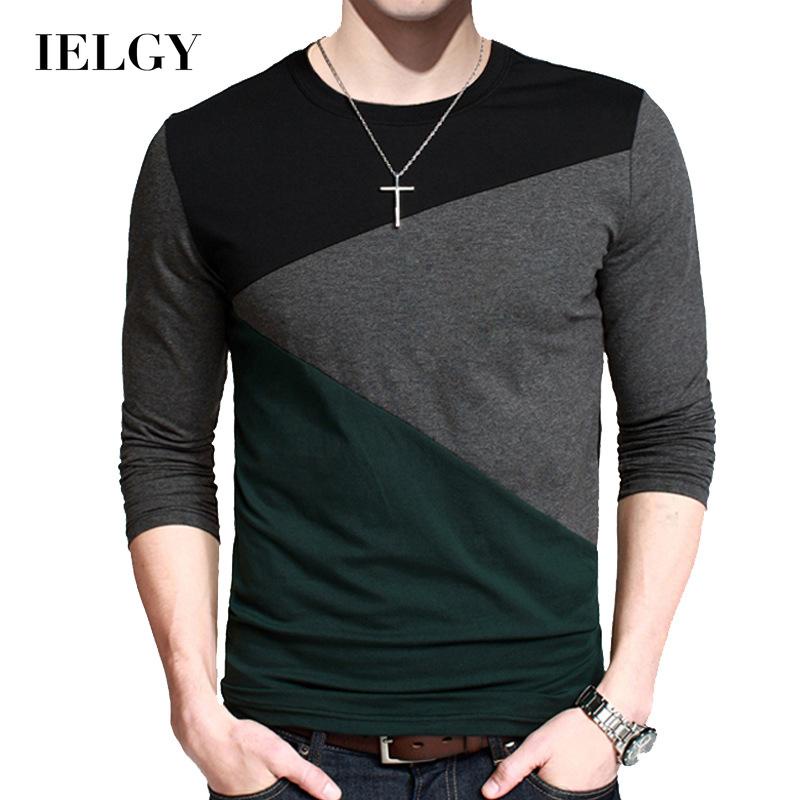 IELGY เสื้อยืดแฟชั่นผู้ชายคอกลมแขนยาวผ้าฝ้ายสีดําทรงสลิม - รูปที่ 5