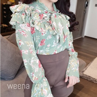 แบบมาใหม่จร้า......🎀🎀  🌈เสื้อแขนยาว  ผูกโบว์  แต่งระบาย🐇🐇 ผ้าพริ้ว ผ้าเนื้อดีมาก ใสสบาย🍃 🥝 จั้มยางยืดปลายแขน