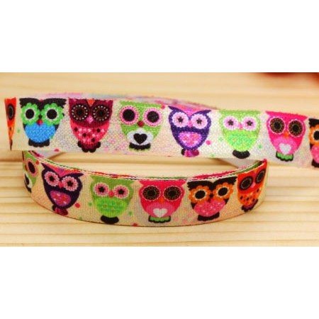 4 หลา FOE พับยืดหยุ่น DIY RIBBON 15 มม. HairTies HeadBand OWL OWLS HOOTABLE RAINBOW
