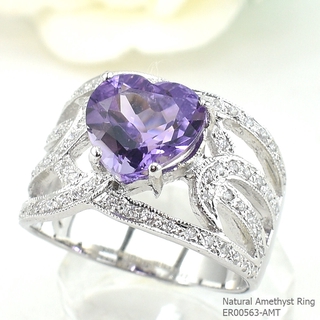 SKJewelryfactory แหวนเงินแท้ 92.5% ฝังพลอยแอมิทิสต์แท้ รูปทรงหัวใจ ER00563-AMT