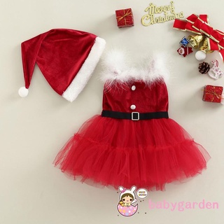 Babygarden- ชุดเดรสแขนกุด เปิดหลัง สีแดง พร้อมหมวกคริสต์มาส สําหรับเด็กผู้หญิง