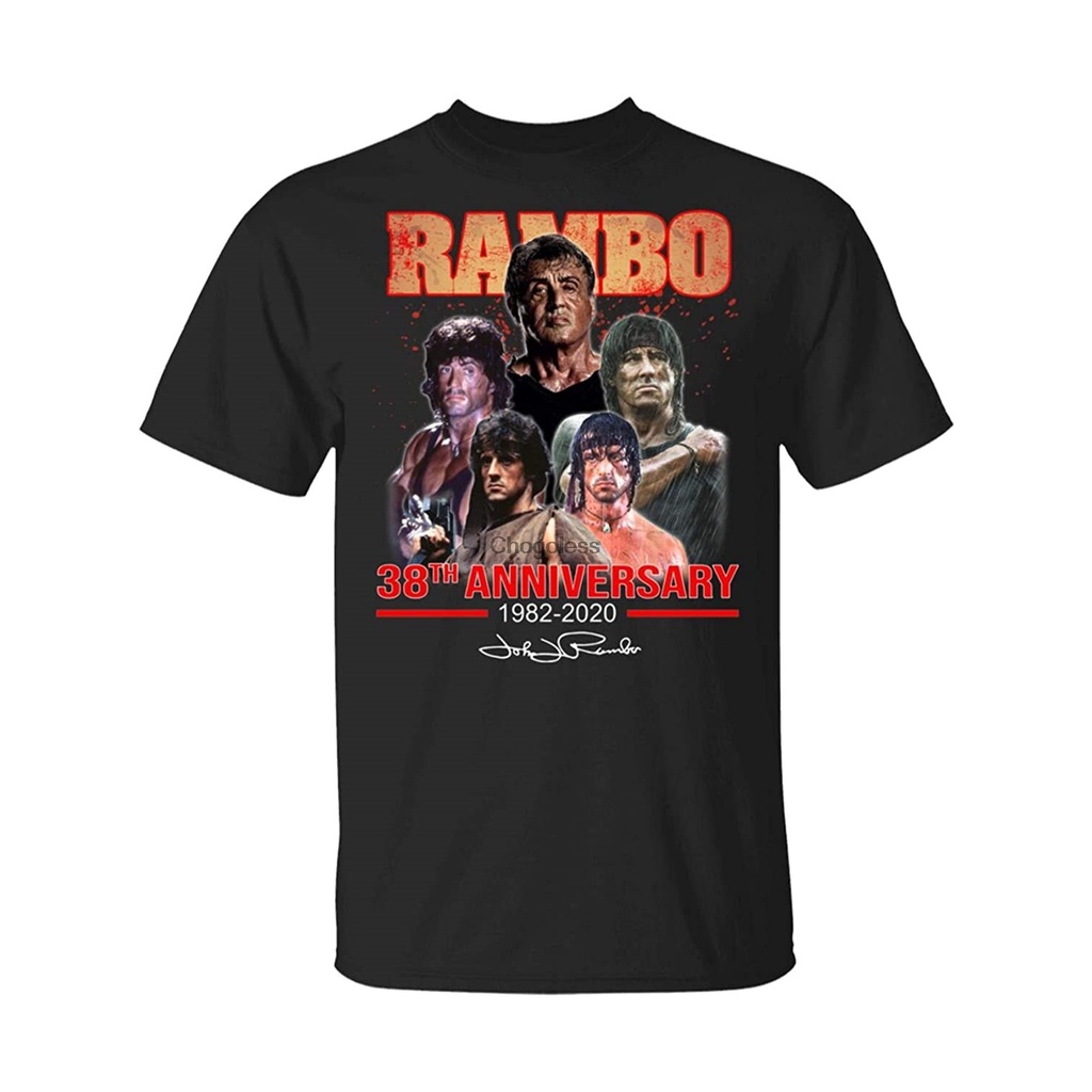 เสื้อยืด พิมพ์ลาย Rambo Action Series ครบรอบ 38 ปี สีดํา สําหรับผู้ชาย และผู้หญิงS-5XL