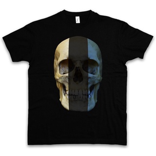 ผ้าฝ้ายคอกลมเสื้อยืดคอกลม แขนสั้น ผ้าฝ้าย 100% พิมพ์ลายธง Estonia Skull Flag Biker Mc Banner สไตล์คลาสสิก สําหรับผู้ชายf