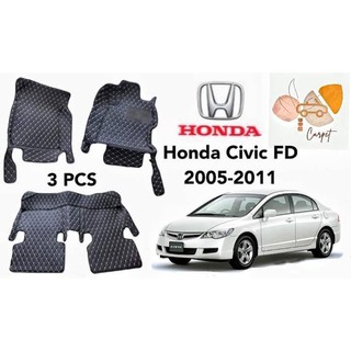 car_carpet พรมปูพื้นเข้ารูปรถยนต์ Honda Civic  FD ปี2005-2011 3PCS ( หนังแท้PU 10 สี )  พรมปูพื้นรถยนต์ พรมรถยนต์