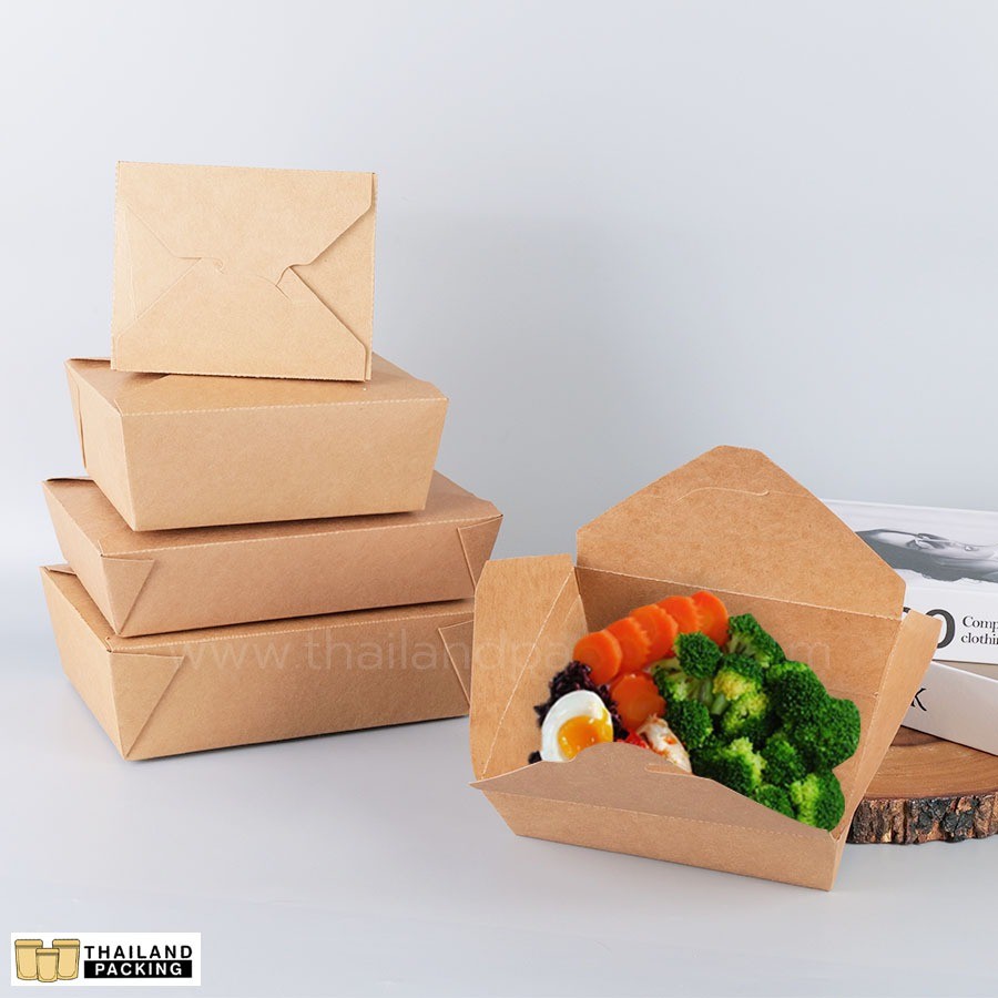 กล่องกระดาษคราฟท์ กล่องใส่อาหาร กล่องข้าว กระดาษคราฟท์ สีน้ำตาล ทึบ ฝาเกี่ยว ( 1 แพ็ค/ 20 ชิ้น ) - Thailandpackaging - รูปที่ 2