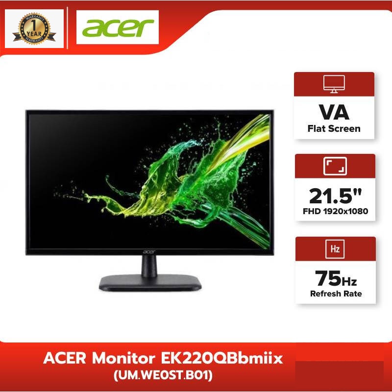 Acer Monitor 21.5 นิ้ว EK220QBbmiix (UM.WE0ST.B01) จอมอนิเตอร์ จอคอมพิวเตอร์ 75Hz VA Full HD 1920x1080 (VGA, HDMI)