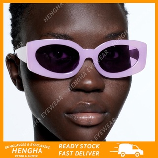 (HENGHA) ใหม่ แว่นตากันแดดแฟชั่น ทรงวงรี กรอบแคทอาย สีแคนดี้ สไตล์เรโทร