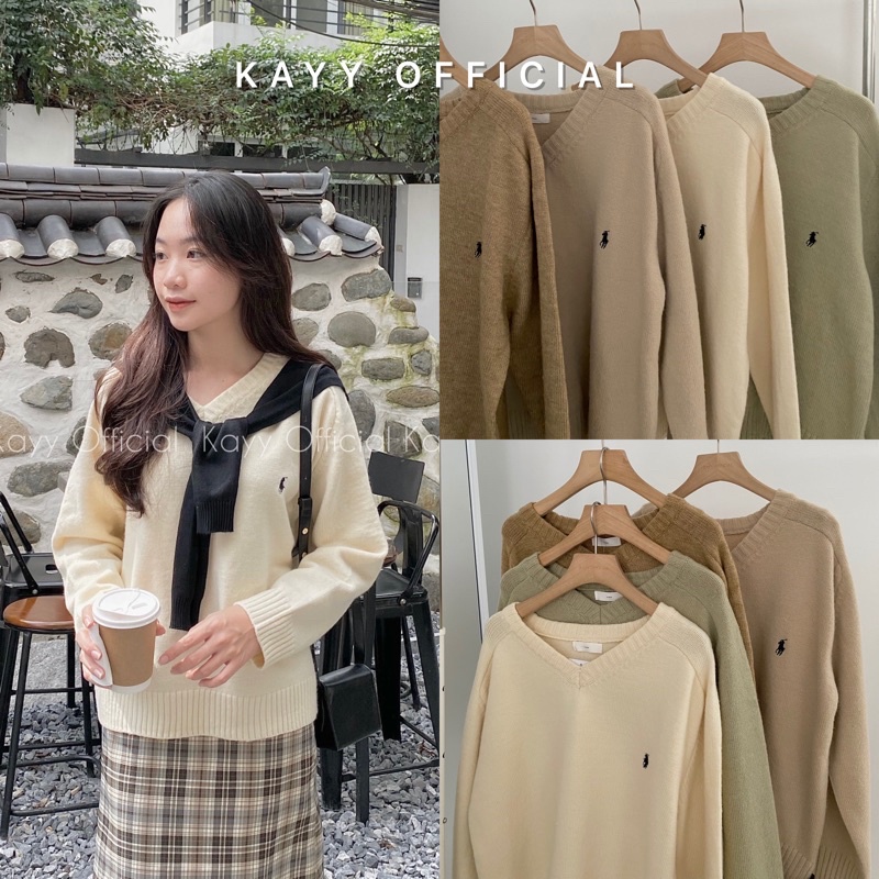 เสื้อไหมพรมคอเต่าหนาปักลายโปโล _ Ltv (รูปถ่ายจริง)