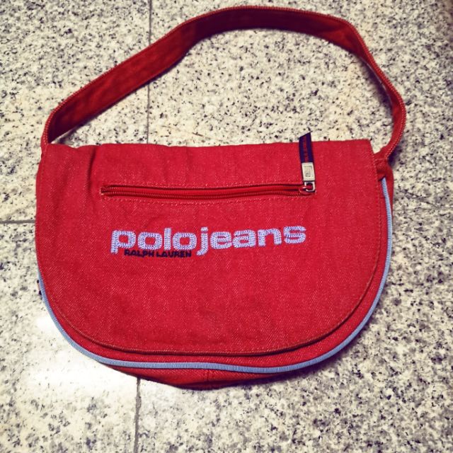 กระเป๋า Polo ผ้า Jeans ของ Ralph Lauren มือสอง สีแดง