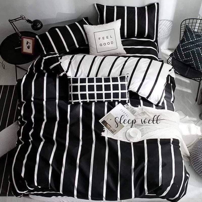 ชุดผ้าปูที่นอนเซ็ทใหญ่ ครบ 6 ชิ้น โทนสีดำ สีเทา น่ารัก มินิมอล - รูปที่ 2