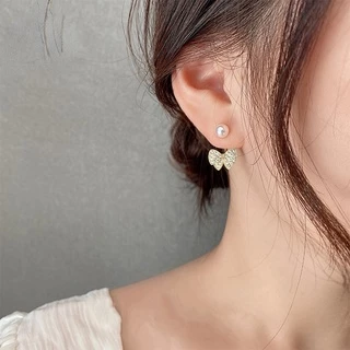 ต่างหูสตั๊ด รูปโบว์ ประดับมุก สไตล์เกาหลี สำหรับผู้หญิง