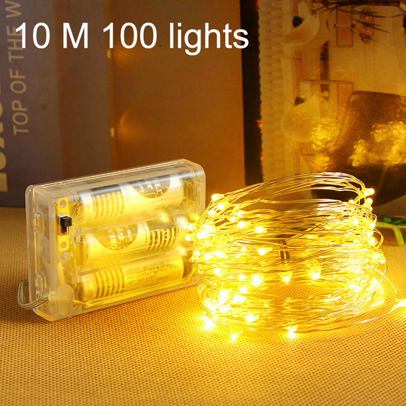 สายไฟ Led 100 ดวง 10 ม. กันน้ํา ใช้แบตเตอรี่ สําหรับตกแต่งปาร์ตี้