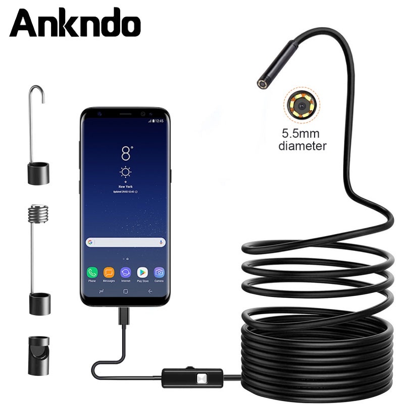 Ankndo 5.5mmUSB soft และ hard line endoscope กันน้ำ 1 เมตร for Android PC