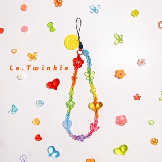 Le.Twinkle 🌈 Phone Charm 🌈 สายคล้องโทรศัพท์ ที่ห้อยโทรศัพท์ สายห้อยมือถือ สีรุ้ง (ไม่มีหน้ายิ้มห้อย)