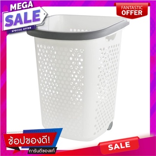 ตะกร้าผ้าล้อลาก PLIM BK-137-3 สีขาว/เทา ตะกร้าผ้า LAUNDRY BASKET WITH CASTERS PLIM BK-137-3 WHITE/GRAY อุปกรณ์จัดเก็บเสื