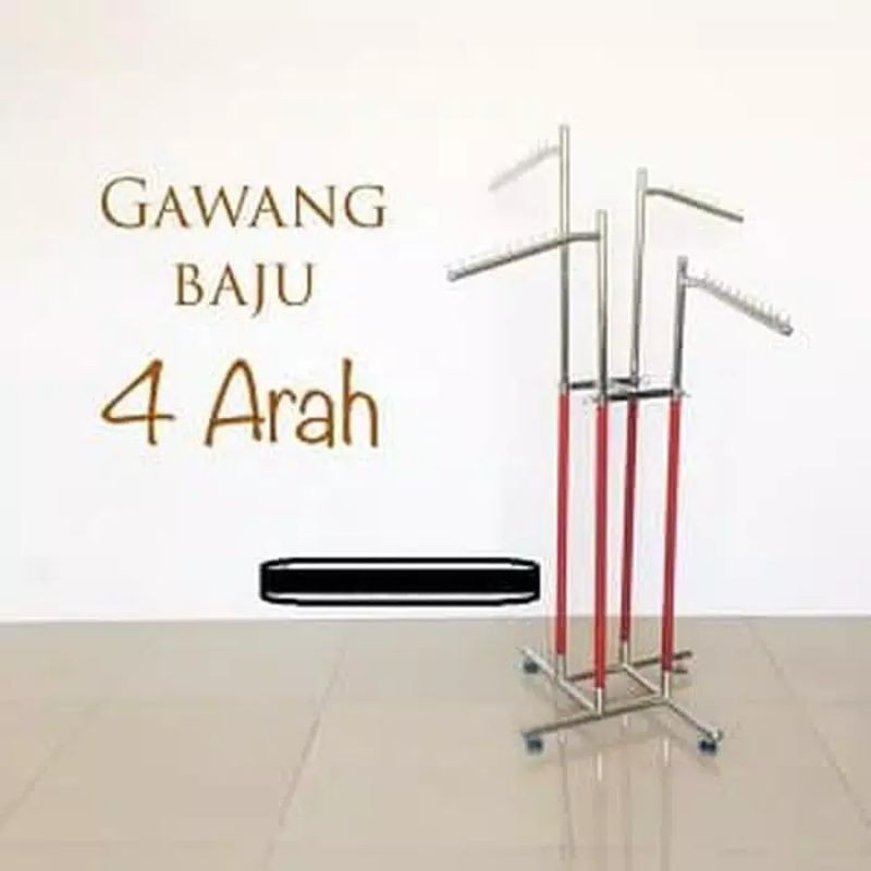 GANTUNGAN MERAH 4-Way Clothes Goal Clothes Hanger Clothes Rack Clothes Stand Red Heart Goal Iron Mat