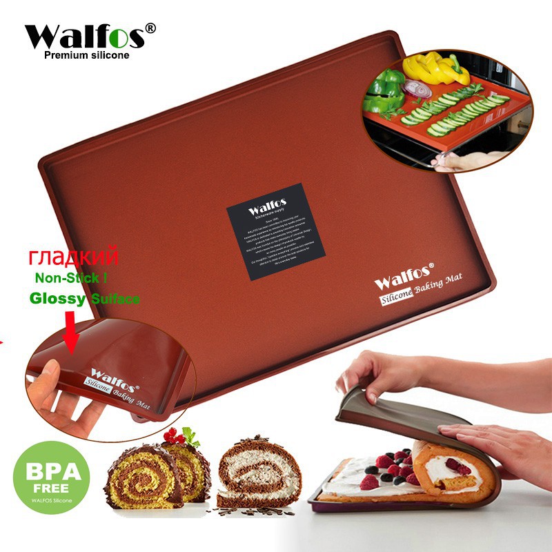 WALFOS เสื่อเตาอบซิลิโคนเกรดอาหาร  แผ่นรองอบเค้กแบบไม่ติดแผ่นอบอเนกประสงค์ เสื่อม้วนเค้ก