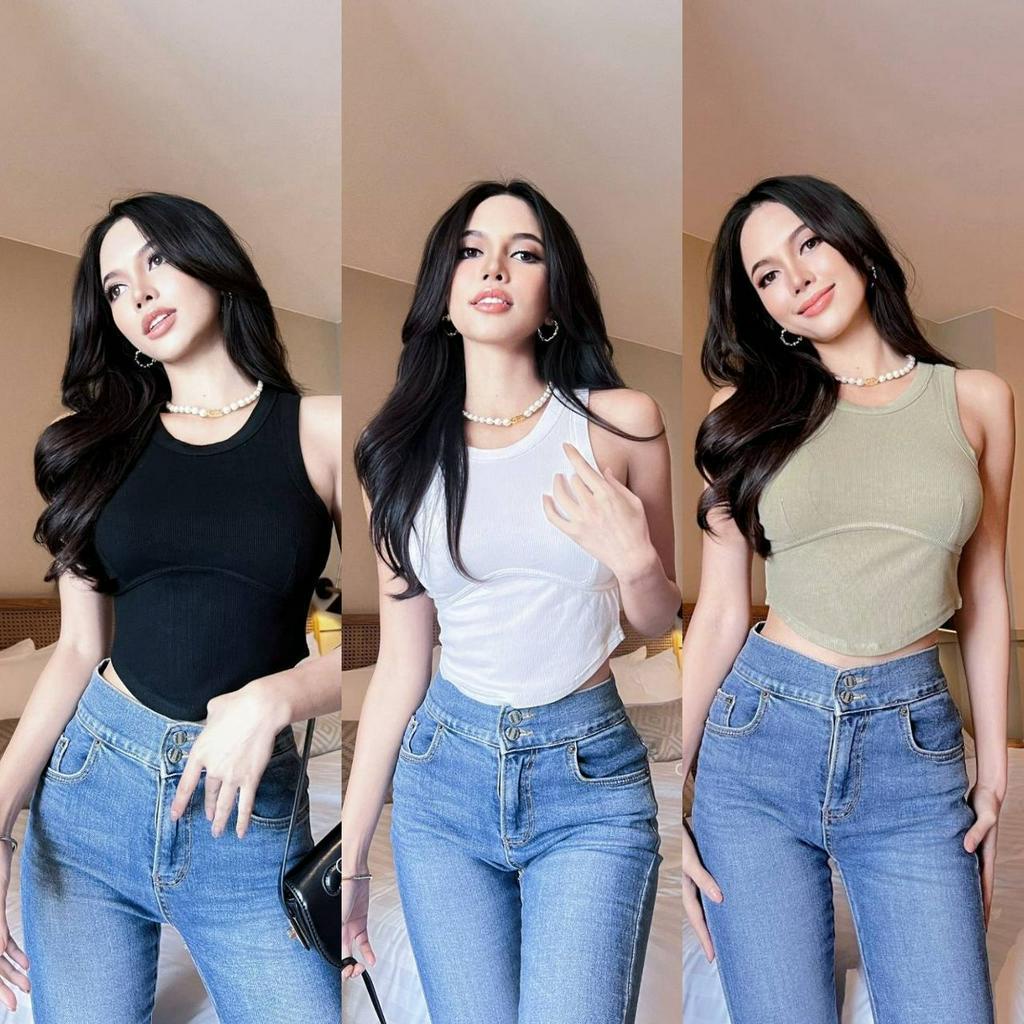 Cottoncandy​ New Rita crop top เสื้อกล้ามทรงครอปเท่ๆ ผ้ายืดเกาหลีเนื้อดี ทรงสวย T-Shirtnista (CT4F)