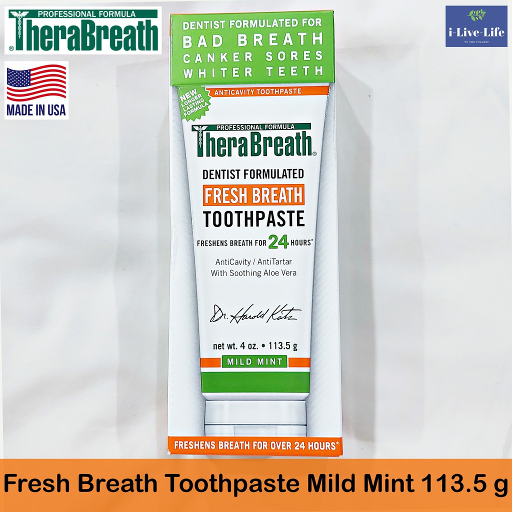 ยาสีฟันลดกลิ่นปาก รสมิ้นต์ Fresh Breath Toothpaste, Mild Mint Flavor 113.5 g - TheraBreath