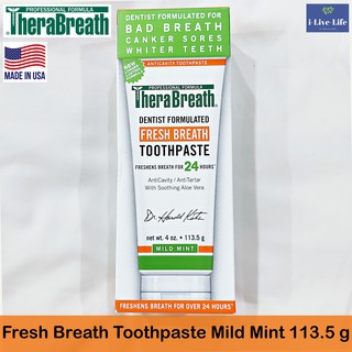 ยาสีฟันลดกลิ่นปาก รสมิ้นต์ Fresh Breath Toothpaste, Mild Mint Flavor 113.5 g - TheraBreath