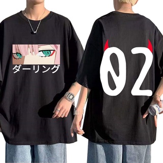 คอลูกเรือเสื้อยืด พิมพ์ลายอนิเมะ Darling In The Franxx Zero Two Harajuku แบบสองด้าน สําหรับผู้ชายS-5XL