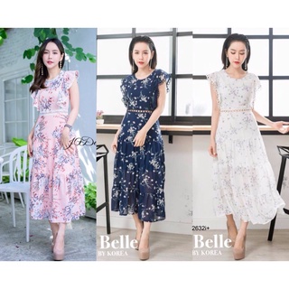 👗Pfashion [ส่งไว!!🚛] P3632 แม็กซี่เดรสคอกลมขอบคอแต่งลูกไม้ถักสีขาว แขนล้ำระบาย