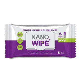 Nano Wipe ขนาด 18x20 cm. 80 แผ่น หมดอายุ 05/2025 ผ้าเปียกเช็ดตัว ทิชชู่เปียก สูตรนาโนซิลเวอร์ สำหรับสุนัข แมว กระต่าย