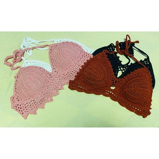 บราถัก มีฟองน้ำเสริมอก บิกินี่ ชุดว่ายน้ำ บิกินี่ไหมพรม crochet bikini