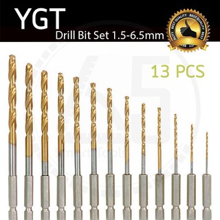 YGT ชุดดอกสว่านเคลือบไทเทเนียม 13 ชิ้น ขนาด 1.5-6.5 mm