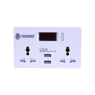 TOSHINO Smart Adapter 2ช่อง 1 สวิทต์ +2USB2.4A ชาร์จ รุ่น TW-2USB