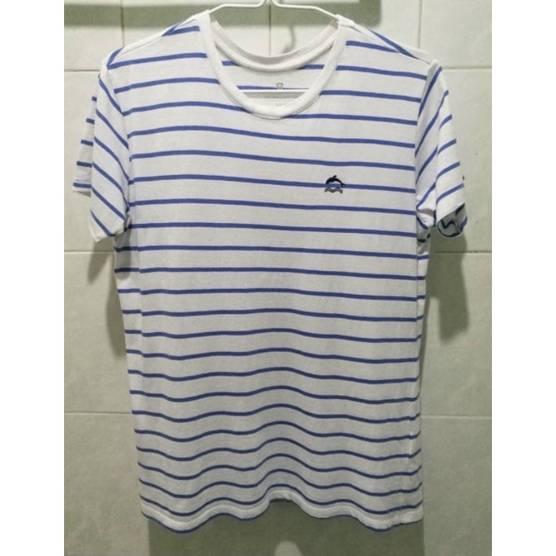 เสื้อยืดCOTTON ONแท้ผ้านิ่มมากลายขาวฟ้าปักโลโก้สภาพใหม่ป้ายครบ