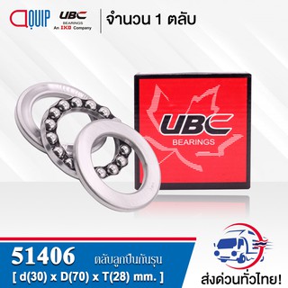 51406 UBC ตลับลูกปืนกันรุน THRUST BALL BEARINGS ( เพลา 30 มม. ) ขนาด 30x70x28 มม.