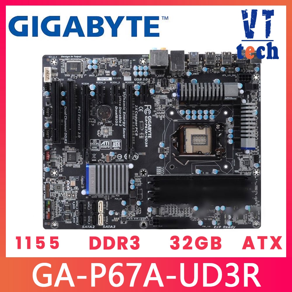 GIGABYTE GA-P67A-UD3R เมนบอร์ดเดสก์ท็อป P67 ซ็อกเก็ต LGA1155 สําหรับ Core i7 I5 I3 DDR3 32G Micro AT