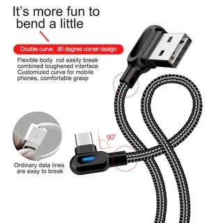 Elough สายชาร์จ 2.4A USB Micro USB Type C พร้อมไฟ LED 90 องศา สําหรับ Android